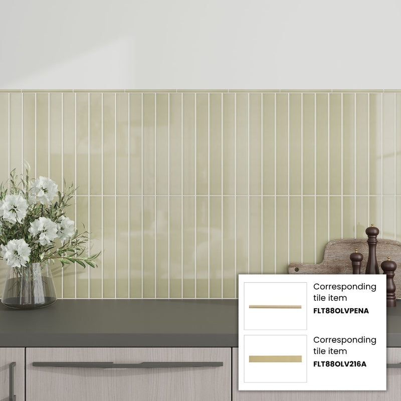 Soft Olive 2x16 Glossy Ceramic Subway Tile (50 pack, 10.76 sq ft/case), photo 8 of 8