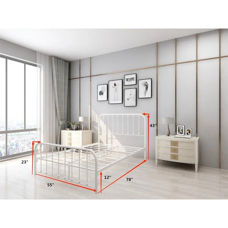 Full size Classic White Metal Bed Frame with Slatted Headboard and Footboard, photo 3 of 3