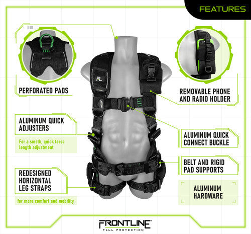 Frontline 250CTB Elite Construction Harness Aluminum Hardware and Suspension Trauma Straps M/L