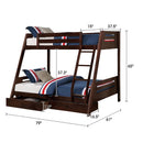 Solid Wood Twin / Full Bunk Bed with Reversible Angled Ladder and Underbed Drawers