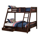 Solid Wood Twin / Full Bunk Bed with Reversible Angled Ladder and Underbed Drawers