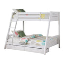 Solid Wood Twin / Full Bunk Bed with Reversible Angled Ladder and Underbed Drawers