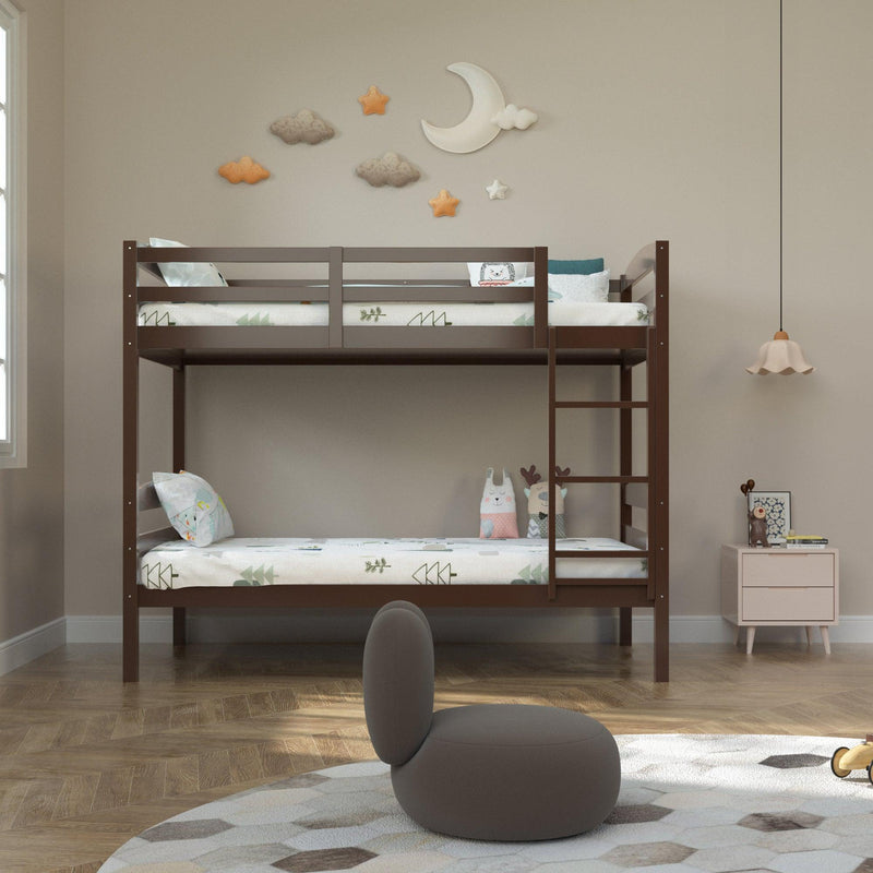 Transitional Solid Hardwood Twin over Twin Bunk Bed, Patented Insert & Lock Joint for Extra Safety for Kids