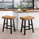 Set of 2 Farmhouse Solid Wood Bar Stools - Backless Saddle Seat Counter Height Chairs for Kitchen Island, Breakfast Nook & Home Office