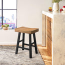 Set of 2 Farmhouse Solid Wood Bar Stools - Backless Saddle Seat Counter Height Chairs for Kitchen Island, Breakfast Nook & Home Office