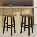 Set of 2 Farmhouse Solid Wood Bar Stools - Backless Saddle Seat Counter Height Chairs for Kitchen Island, Breakfast Nook & Home Office