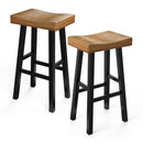 Set of 2 Farmhouse Solid Wood Bar Stools - Backless Saddle Seat Counter Height Chairs for Kitchen Island, Breakfast Nook & Home Office