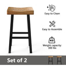 Set of 2 Farmhouse Solid Wood Bar Stools - Backless Saddle Seat Counter Height Chairs for Kitchen Island, Breakfast Nook & Home Office