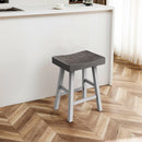 Set of 2 Farmhouse Solid Wood Bar Stools - Backless Saddle Seat Counter Height Chairs for Kitchen Island, Breakfast Nook & Home Office