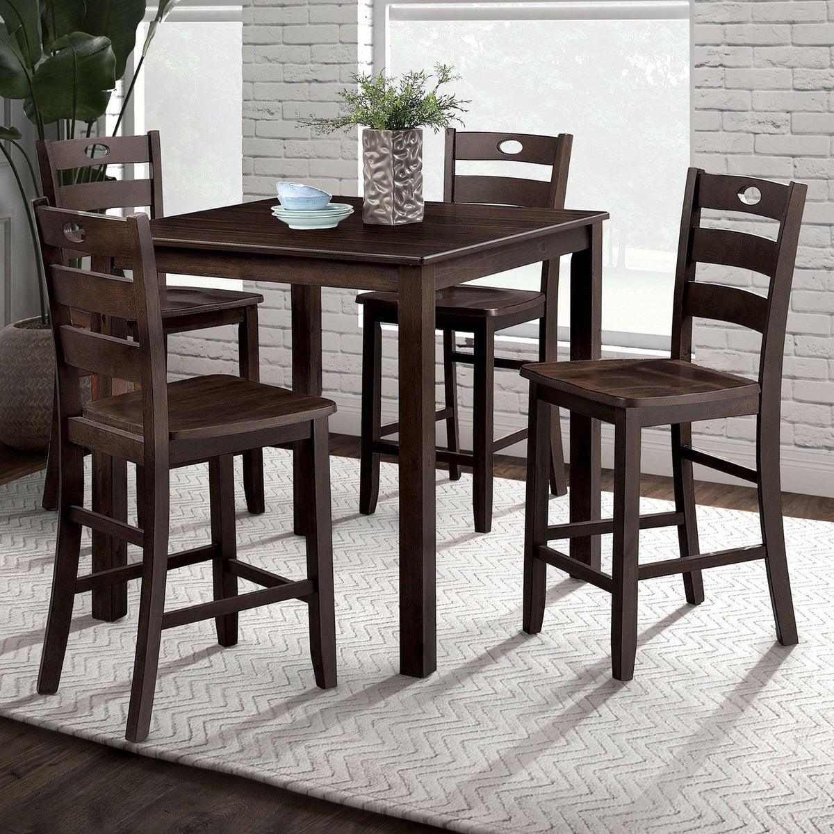 36"H Solid Rubberwood and Wood Veneer 5-Piece Counter Ht. Table Set, photo 4 of 15