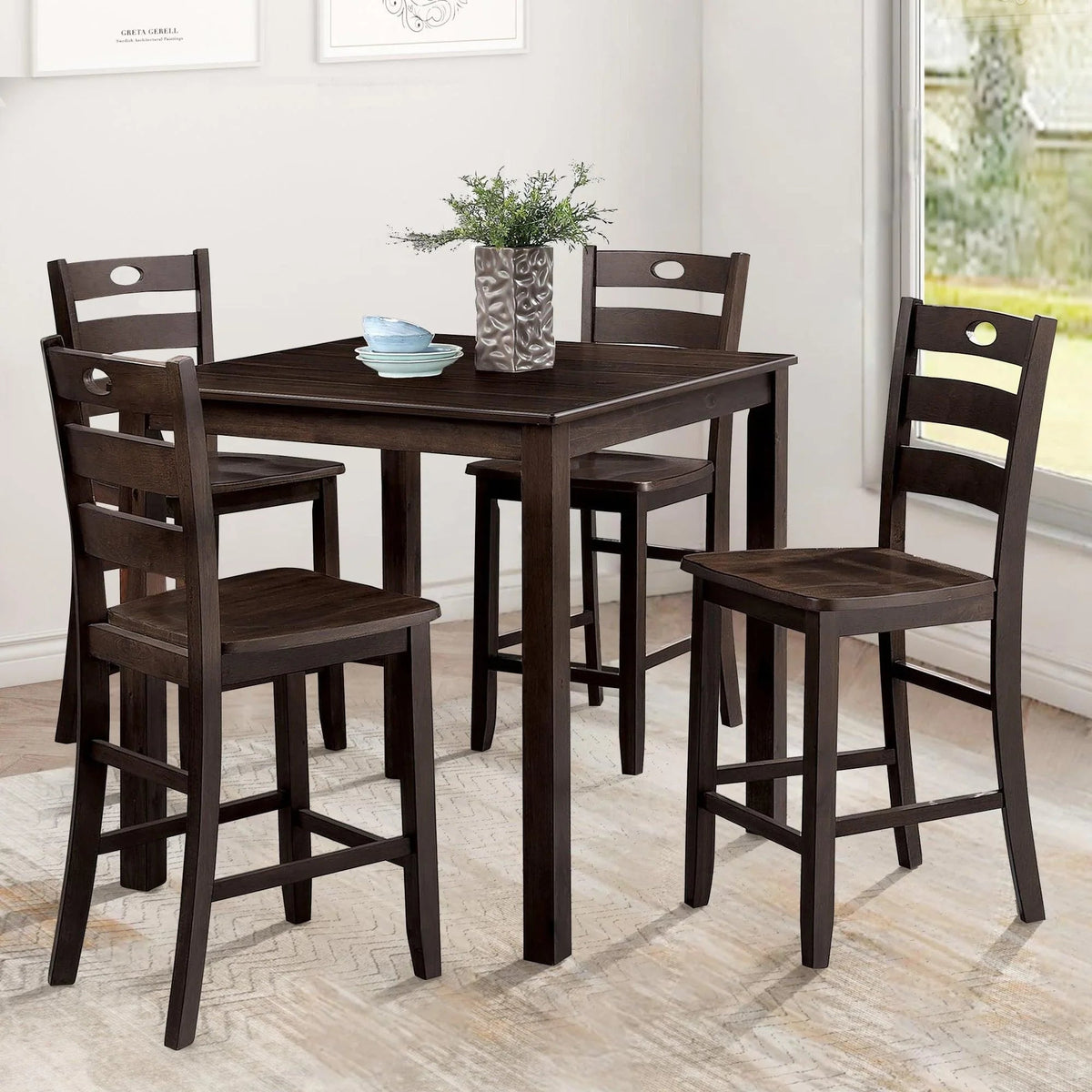 36"H Solid Rubberwood and Wood Veneer 5-Piece Counter Ht. Table Set, photo 5 of 15