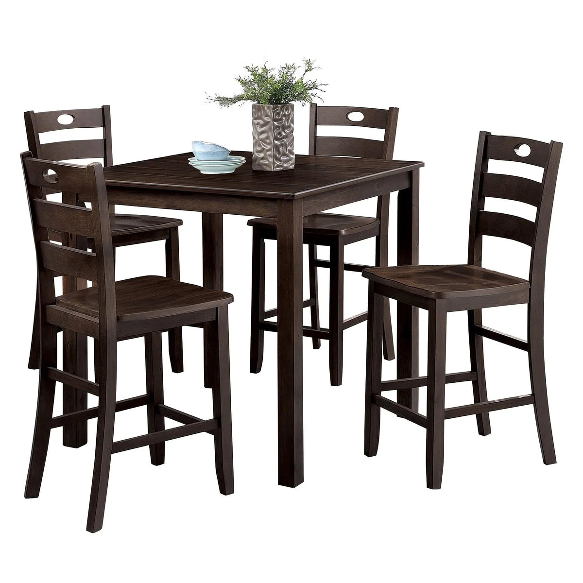 36"H Solid Rubberwood and Wood Veneer 5-Piece Counter Ht. Table Set, photo 6 of 15