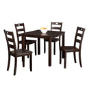 30"H Solid Rubberwood 5-Piece Dining Table Set with Slat Back Chairs