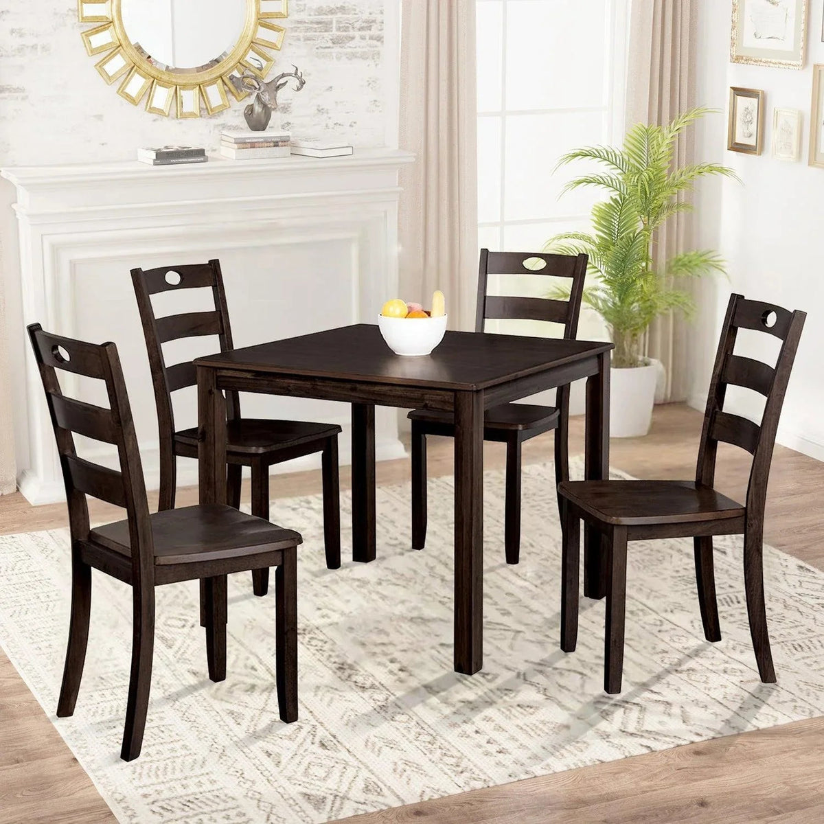 30"H Solid Rubberwood 5-Piece Dining Table Set with Slat Back Chairs, photo 7 of 10