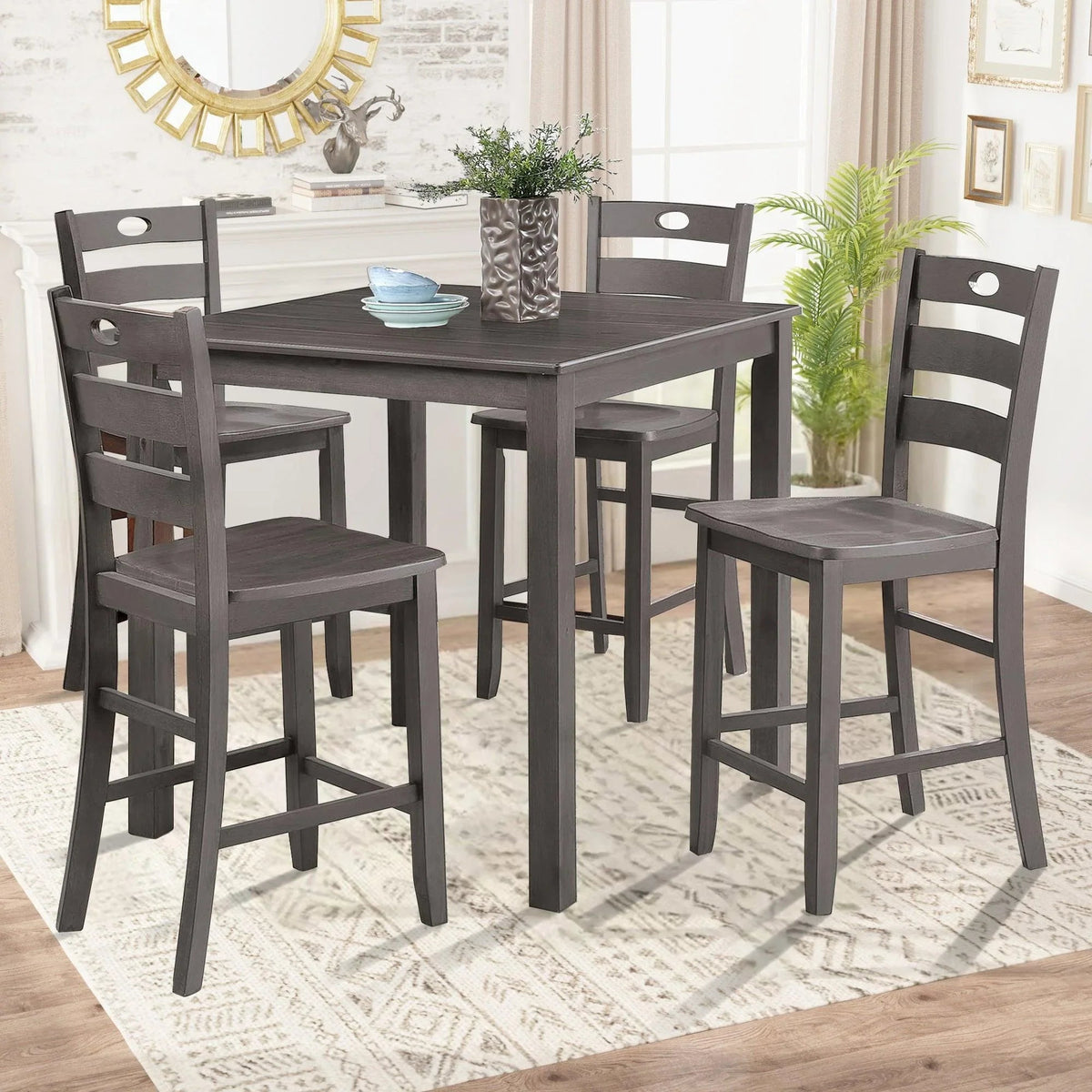 36"H Solid Rubberwood and Wood Veneer 5-Piece Counter Ht. Table Set, photo 10 of 15