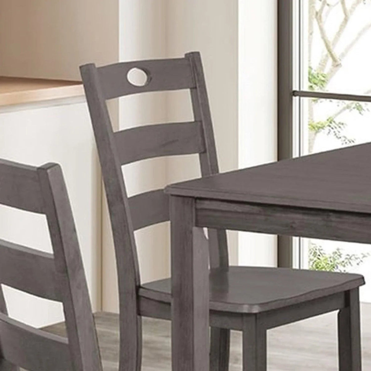30"H Solid Rubberwood 5-Piece Dining Table Set with Slat Back Chairs, photo 5 of 10