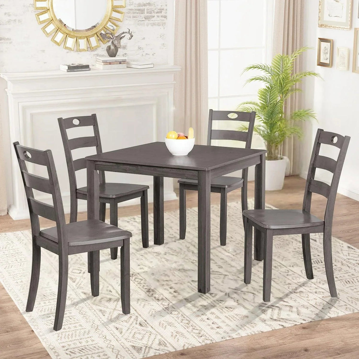 30"H Solid Rubberwood 5-Piece Dining Table Set with Slat Back Chairs, photo 6 of 10