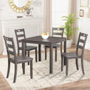 30"H Solid Rubberwood 5-Piece Dining Table Set with Slat Back Chairs