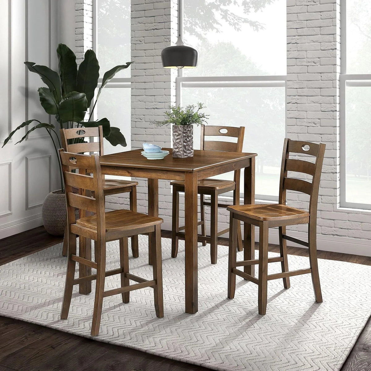 36"H Solid Rubberwood and Wood Veneer 5-Piece Counter Ht. Table Set, photo 2 of 15