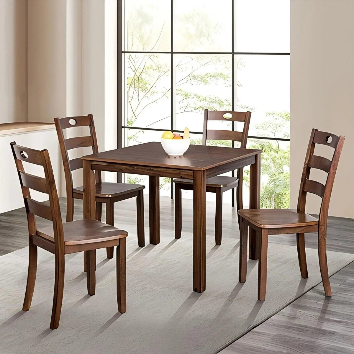 30"H Solid Rubberwood 5-Piece Dining Table Set with Slat Back Chairs, photo 2 of 10