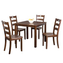 30"H Solid Rubberwood 5-Piece Dining Table Set with Slat Back Chairs