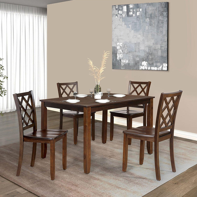 48"W Solid Rubberwood 5-Piece Dining Table Set with Diamond Chair Back