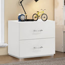 Stoholm Modern White Nightstand with 2-Drawer and Chrome Handles by Parrot Uncle