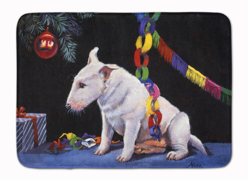 Bull Terrier under the Christmas Tree Machine Washable Memory Foam Mat FMF0012RUG