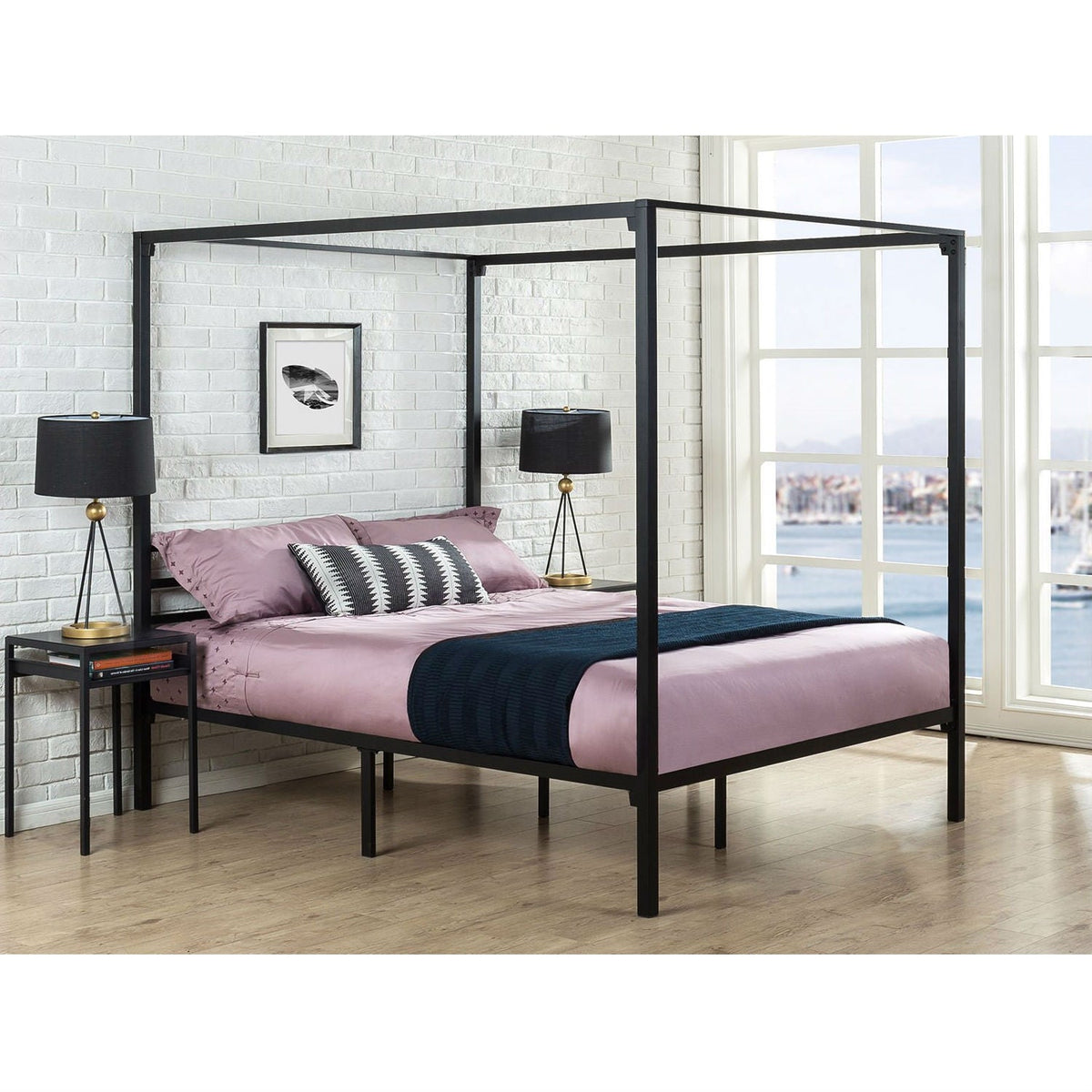 Full size Modern Black Metal Canopy Bed Frame, photo 2 of 3