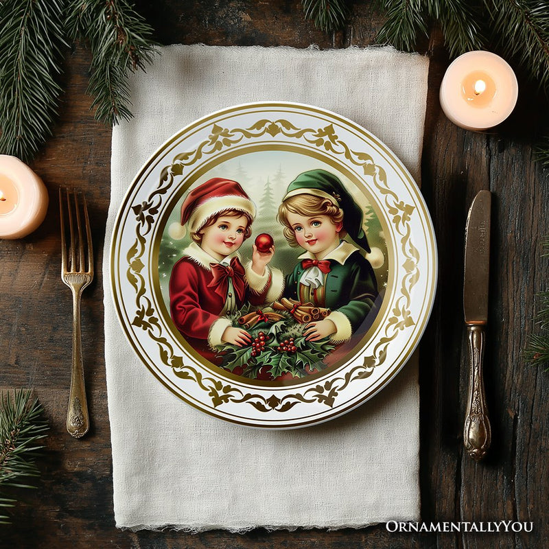 Decor Steals Special - Victorian Elegance Set of 4 Plates with Real Gold Trim, Holiday Christmas Red and Green Tableware Collection for Salad, Dessert, Appetizer, and Side Plates (Copy)