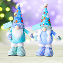 Frosty Elegent Winter Luxe Gnome Large Set, Festive Plush Holiday Blue Joyful Home Decor with Sequins