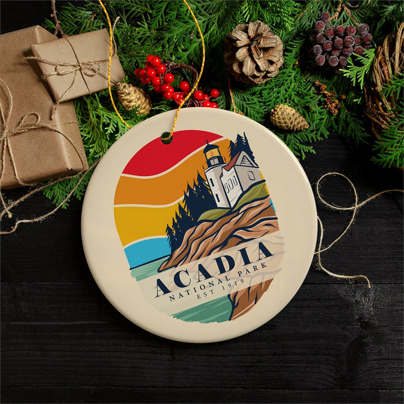 Acadia National Park Retro Style Ornament, Maine USA  Tourist Attraction and Gift