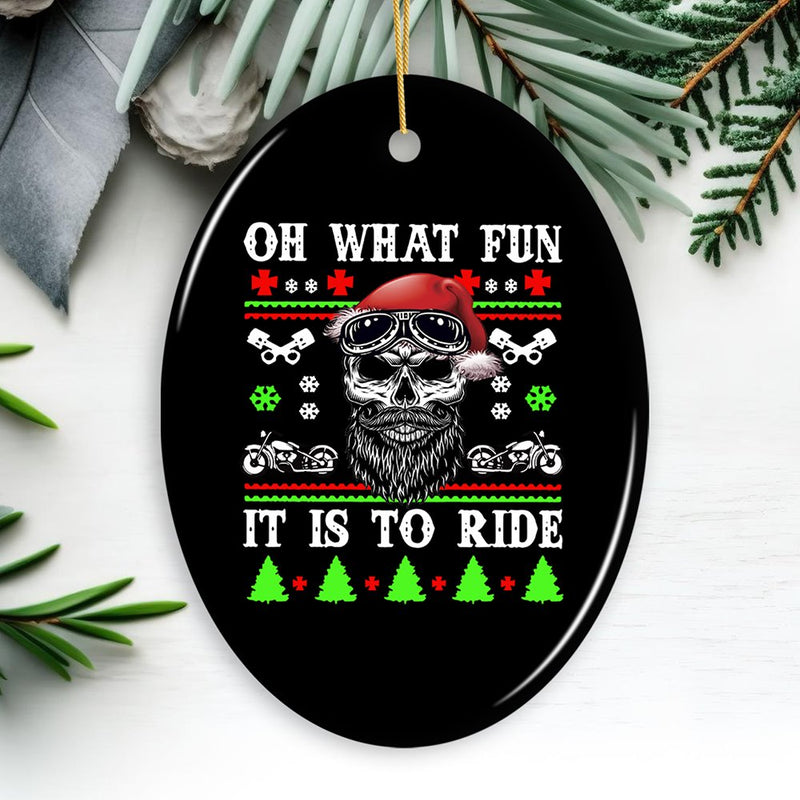 Biker Skull Santa Christmas Ornament