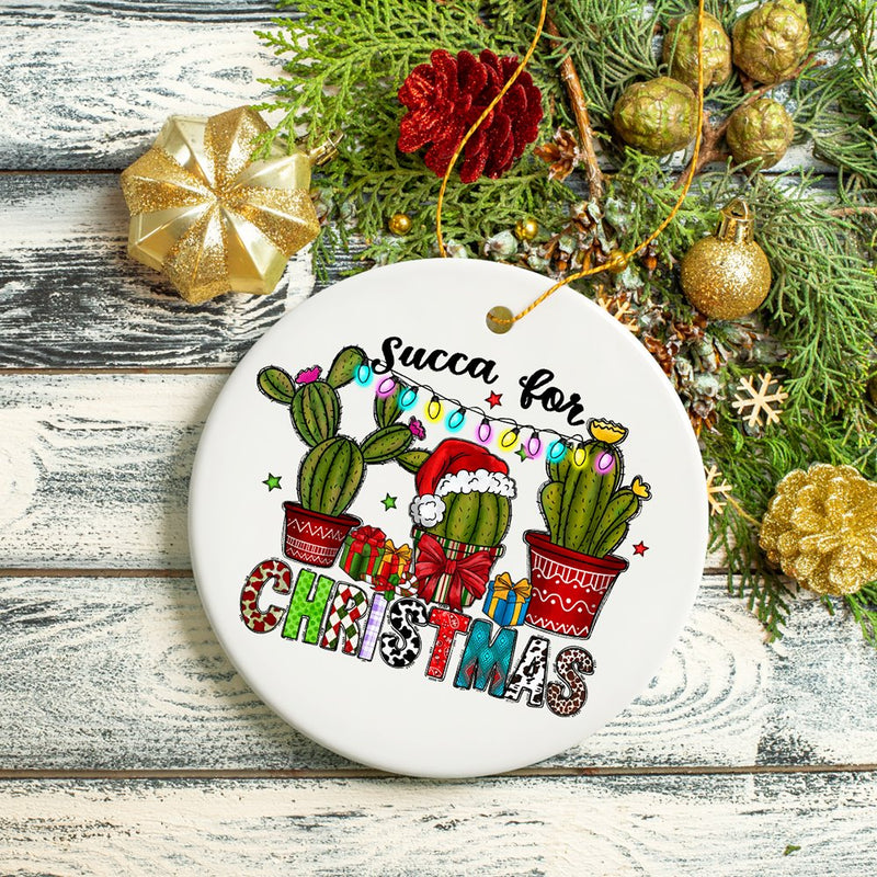 Cute Succulent Plant Themed Funny Ornament, Succa for Christmas, Cactus Garden Theme