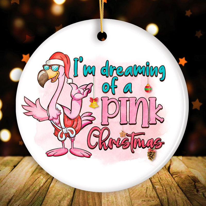 Dreaming of a Pink Christmas Flamingo Ornament, Vacation Theme