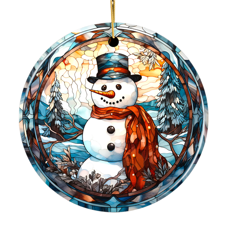 Elegant Snowman Stained Glass Themed Ceramic Christmas Ornament