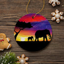 Elephant Silhouette Ornament, Exotic Nature Sunset of Africa Christmas Decoration