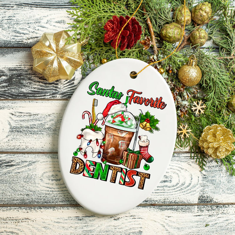 Festive Holiday Santa’s Favorite Dentist Christmas Ornament, Dental Gift