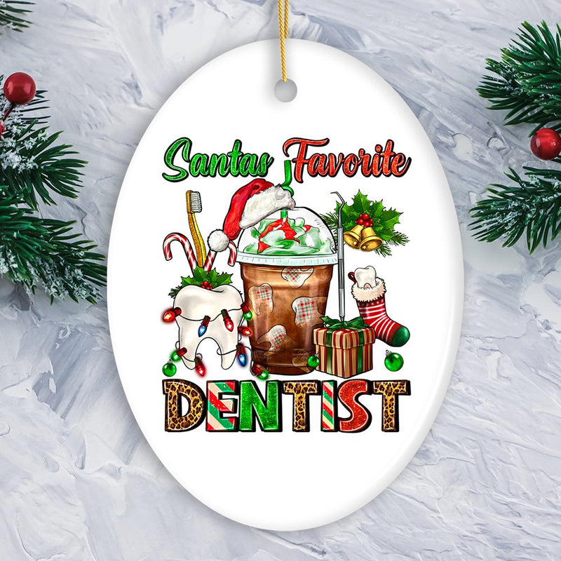 Festive Holiday Santa’s Favorite Dentist Christmas Ornament, Dental Gift