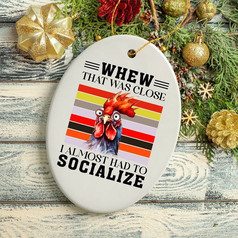 Quirky Antisocial Rooster Ceramic Ornament, Cute and Funny Christmas Gift