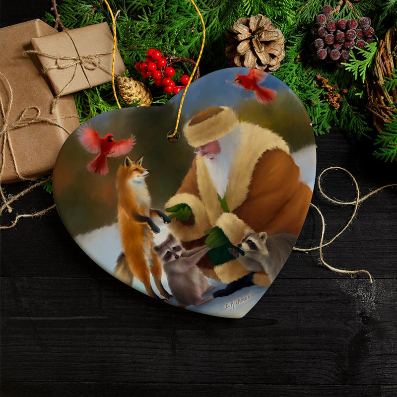 Santa's Farm Critters Christmas Ornament, Folk Themed Raccoon, Fox, and Cardinal