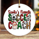 Santa’s Favorite Soccer Coach Christmas Plaid Theme Ornament