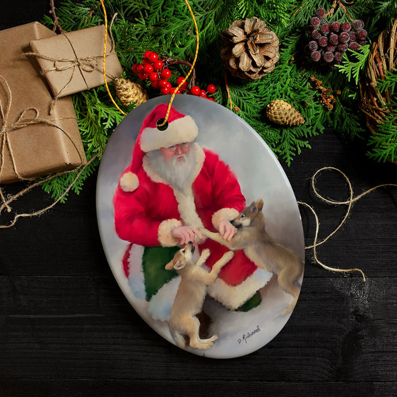 Santa's Wolf Pups Charming Winter Christmas Ornament