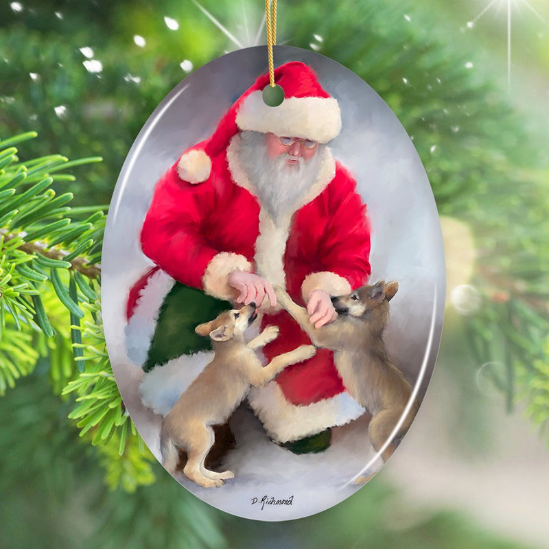 Santa's Wolf Pups Charming Winter Christmas Ornament