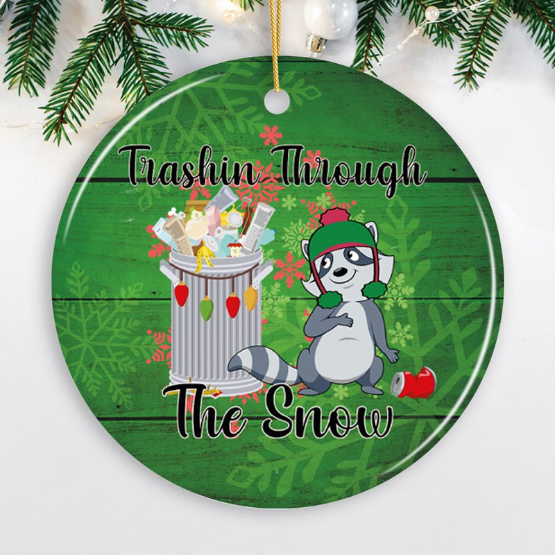 Trashin Through the Snow Raccoon Christmas Ornament