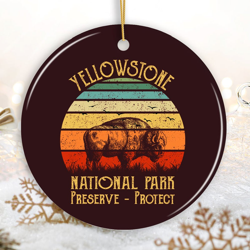 Yellowstone National Park Retro Bison Ornament