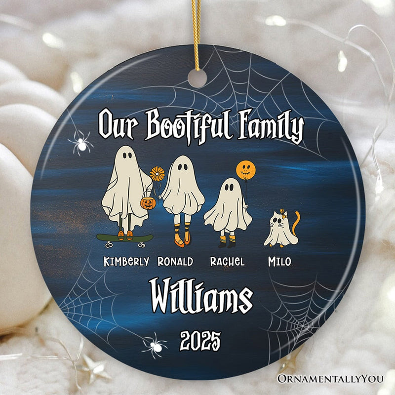 Halloween Ghost Family With Pets Personalized Ornament, Custom Ghost Crew Portrait Gift