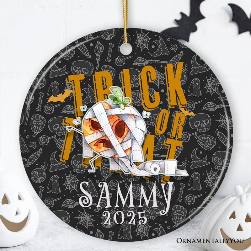 Trick or Treat Spooky Cute Kids Custom Ornament, Halloween Ghost and Pumpkin Children’s Gift