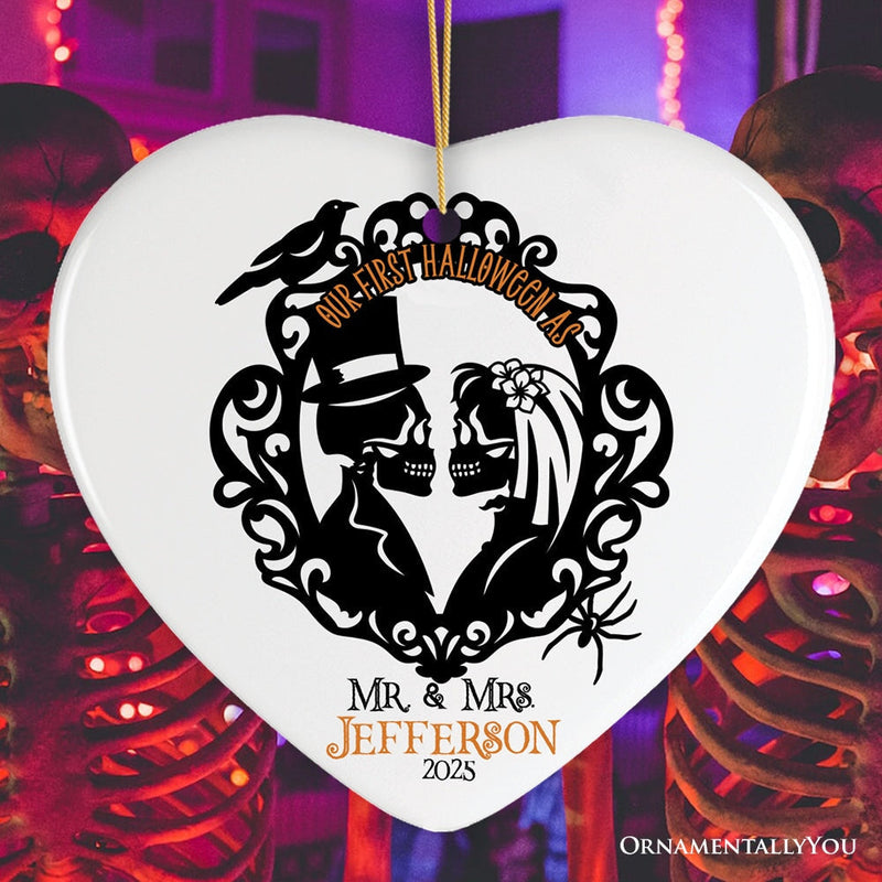 Gothic First Halloween Married Custom Ornament, Skeleton Couple Wedding Personalized Gift