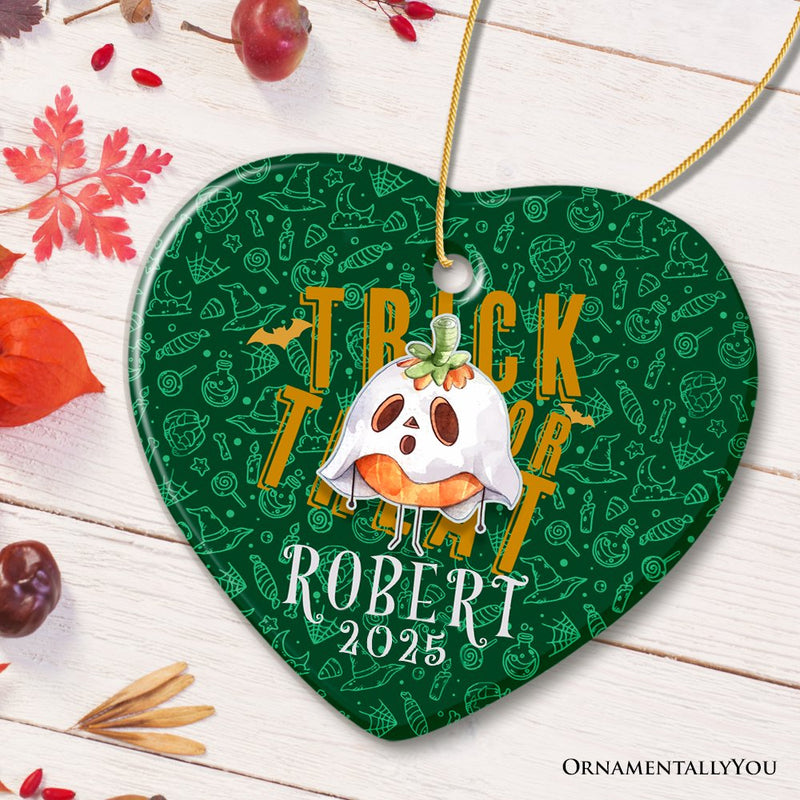 Trick or Treat Spooky Cute Kids Custom Ornament, Halloween Ghost and Pumpkin Children’s Gift